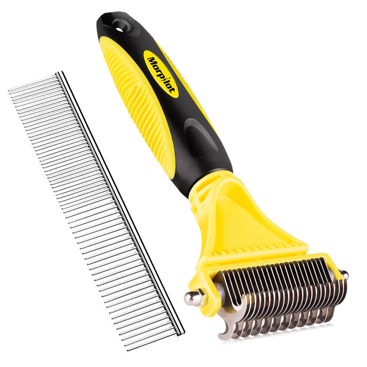 morpilot Brosse Chien/Chat, Peigne déméloir Professionnel - 2 côtés de râteau de démêlage pour Chien et Chat à Poils Longs