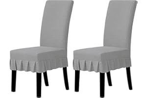 Easy-Going Dining Chair Covers Stretch Parsons Chair Slipcover with Skirt Chair Covers for Dining Room Restaurant Banquet (2 PCS, Light Gray)