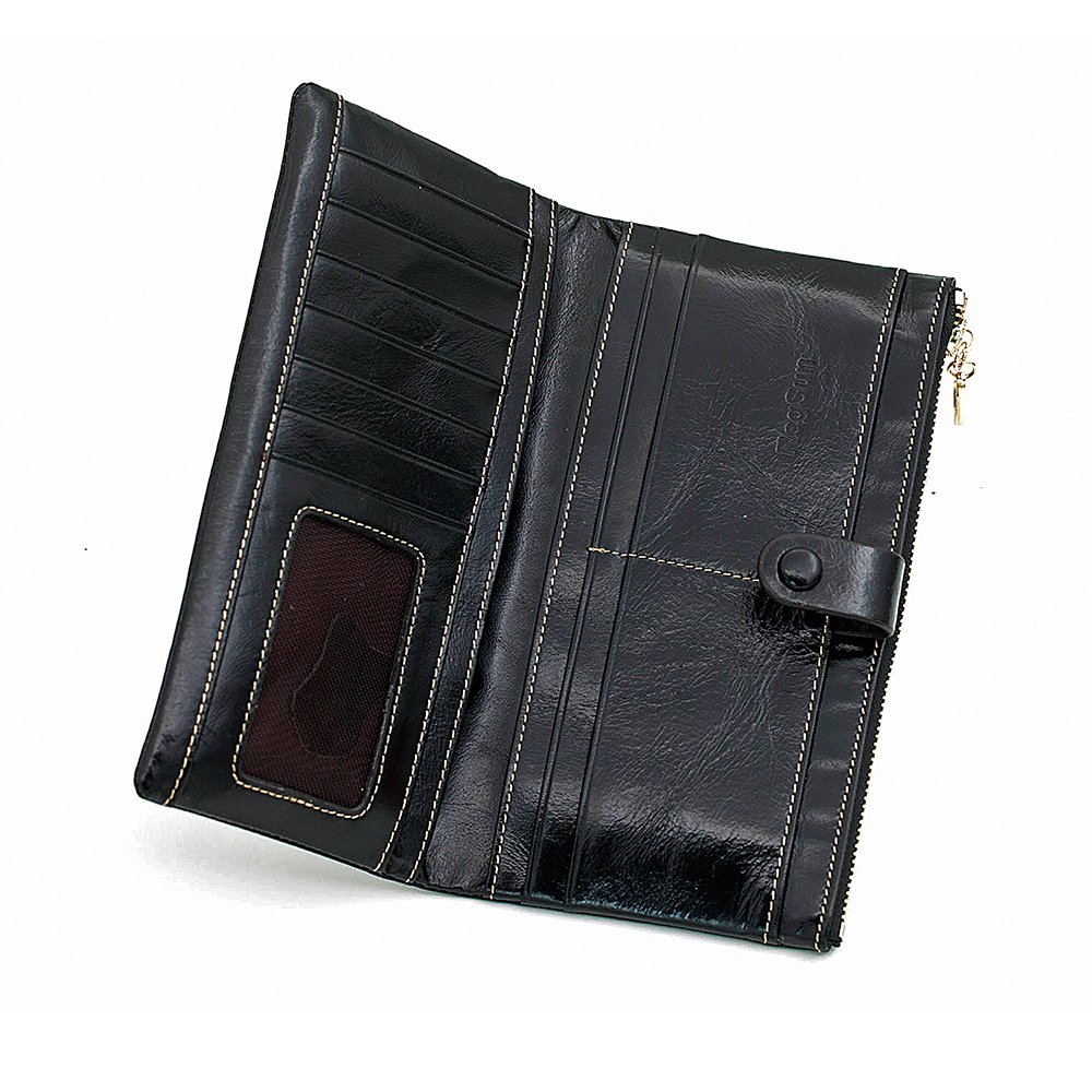 Luxury Fshion Women\'s Genuine Leather Long Zipper Wallet Ladies Clutch Purse Black