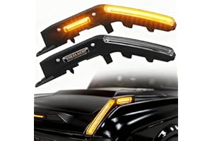 CFDSDE Hood Lights for 2024 Ford Bronco Accessories 2025 2021-2026 Black LED Fog Lights with Amber Turn Signal DRL 2/4 Door (with Trail Sights Side Makers)