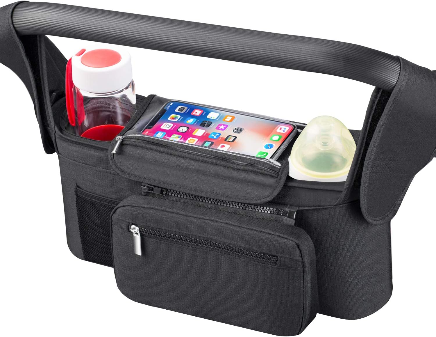 Universal Stroller Organizer [Upgraded] for Smarter Mom with Premium Deep Insulated Cup Holder,Pulaisen Stroller Accessories Bag with 2 Insulated Bottle Holders,for Bottle,Diaper,Phone,Toys,Snack etc