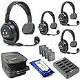 Eartec UL4S Ultralite Full Duplex Wireless Headset Communication for 4 Users - 4 Single Ear Headsets with SolidSignal Cleaning Wipes Bundle