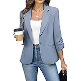 ELLEVEN Women's Ruched 3/4 Sleeve Blazers, Lightweight Slim Fit Jackets with Padded Shoulder for Business Casual