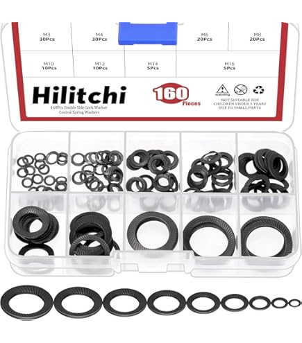 Glarks 160pcs M3/4/5/6/8/10/12/14/16 Konische Gerändelte Federscheibe, 65Mn Stahl Keil Verriegelung Unterlegscheiben, Belleville Unterlegscheibe, Doppelte Seite Zahnverschluss Unterlegscheibe - View #9