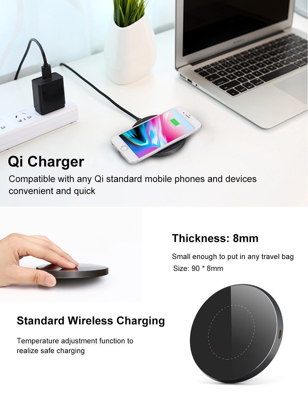 BETTERSHOP [QI-CERTIFIED]carica ricarica CARICABATTERIE PAD stazione wireless PER APPLE IPHONE 8 8 PLUS X - SAMSUNG GALAXY S6 S7 S8 S9 EDGE PLUS NOTE 5 8