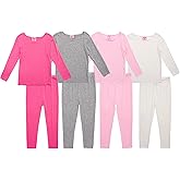 Mon Petit Baby Girls Pajama Set - 8 Piece Soft Rib Knit Toddler Girls Pajamas Sleep Shirt & Pants PJs Matching Set (12M-7)
