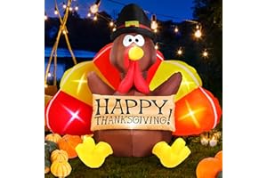 Danxilu 6FT Thanksgiving Inflatables Turkey Decorations with Colorful Tail & Pilgrim Hat, Blow up Turkey Inflatable Outdoor Decor Built-in LEDs Fall Blowup for Yard Harvest Outside Lawn Holiday