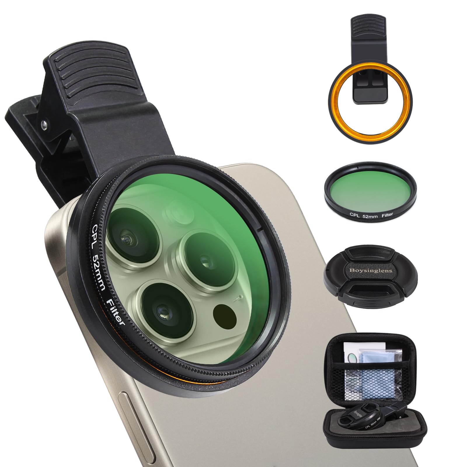 Photo 1 of 52MM CPL Filter - Clip-on Circular Polarizer Lens Filter, Ultra Slim Multi-Coated, Compatible with iPhone 15 14 13, Samsung, Google Pixel & Other Smart Phones