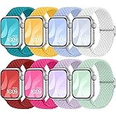 8 Pack Braided Stretchy Solo Loop Compatible with Apple Watch Bands for Women 40mm 38mm 41mm 44mm 46mm 45mm 42mm 49mm Men, Adjustable Sport Elastic Strap for iWatch Series 11 10 9 8 7 6 5 4 3 SE Ultra