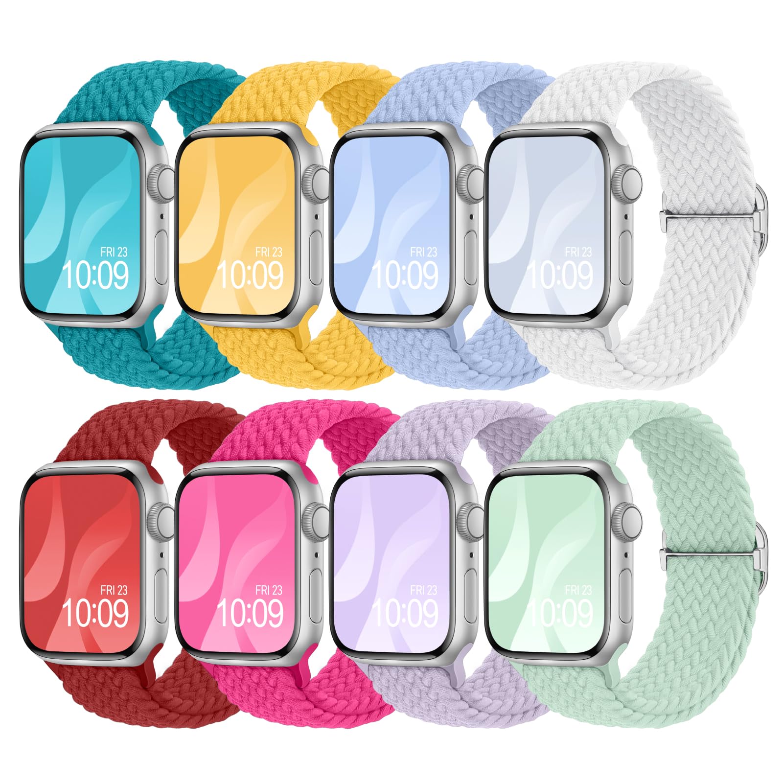 8 Pack Braided Stretchy Solo Loop Compatible with Apple Watch Bands for Women 40mm 38mm 41mm 44mm 46mm 45mm 42mm 49mm Men, Adjustable Sport Elastic Strap for iWatch Series 11 10 9 8 7 6 5 4 3 SE Ultra