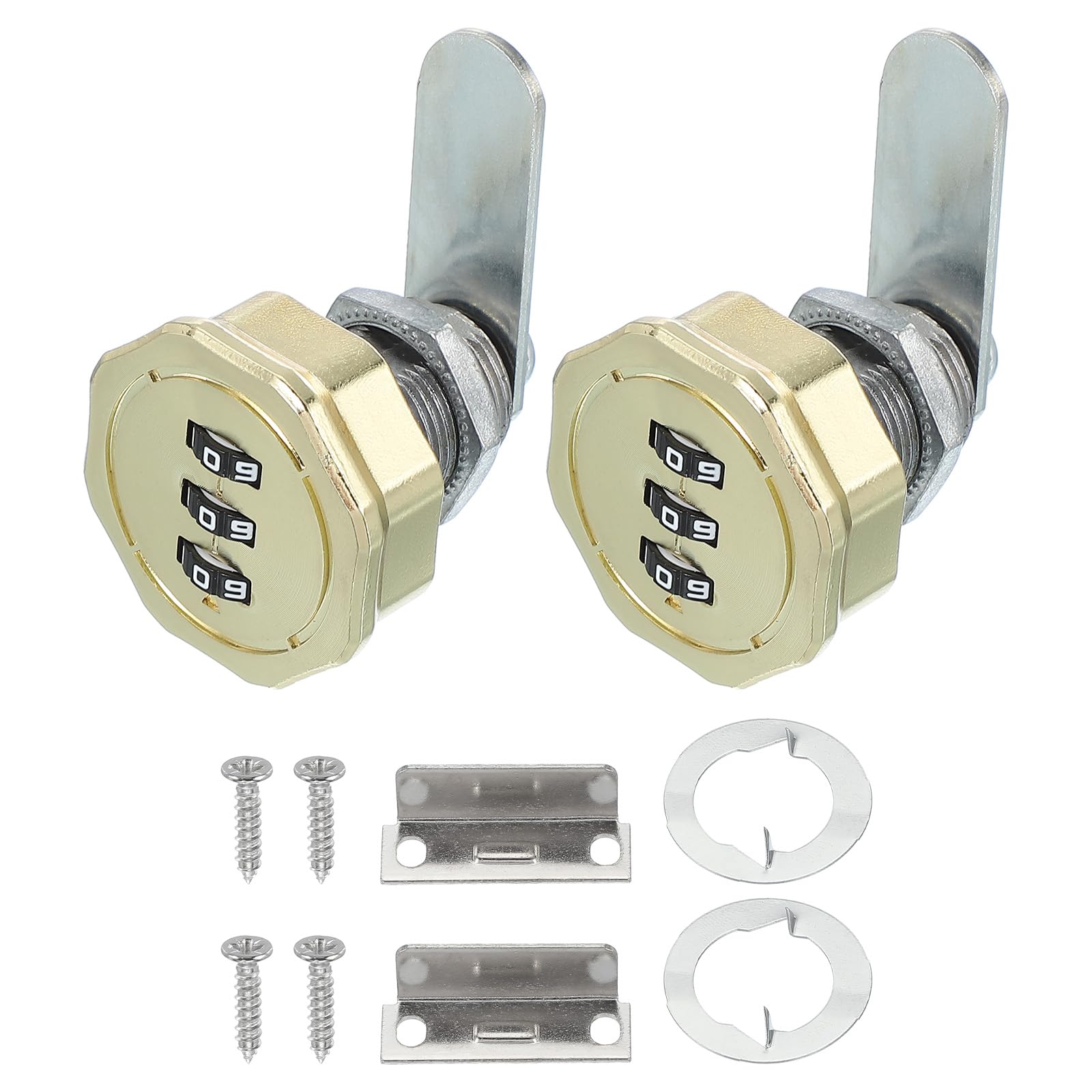 PATIKIL Combination Cam Lock 2 Pcs Zinc Alloy Keyless 3-Digit Password File Cabinet Lock 1-3/16" Cylinder Chrome Finish Security Lock with Screw for Drawer Cupboard Gold