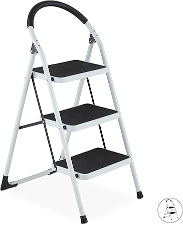 Relaxdays Trittleiter mit Handlauf, 3-stufig, Klappsicherung, Anti