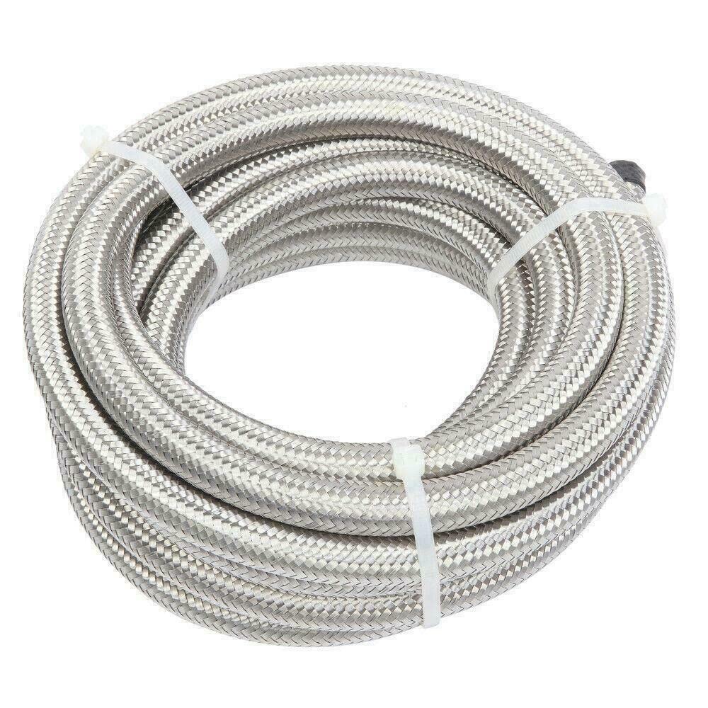 Photo 1 of 10AN 20Feet Stainless Steel Nylon Braided Fuel Line Hose Oil Gas Hose Oil Line Hose Silver