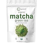 Micro Ingredients Organic Matcha Green Tea Powder, First Harvest, Culinary Grade from Japan, 100% Pure & Unflavored, Great for Tea, Latte, & Smoothies, Non-GMO, No Sugar, Eco-Friendly Packaging, 1 Lb