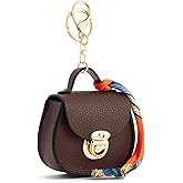 WOZEAH Mini Backpack Keychain for Women,Small Change Pouch Coin Purse Snap Button with Key Headset Bag（Brown）