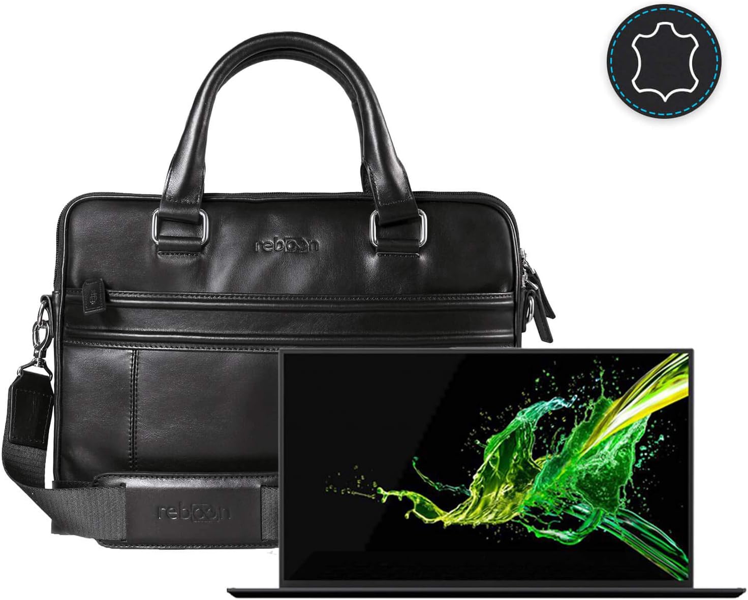 reboon Laptop Messenger Bag for Acer Swift 7 2019 in Black Leather