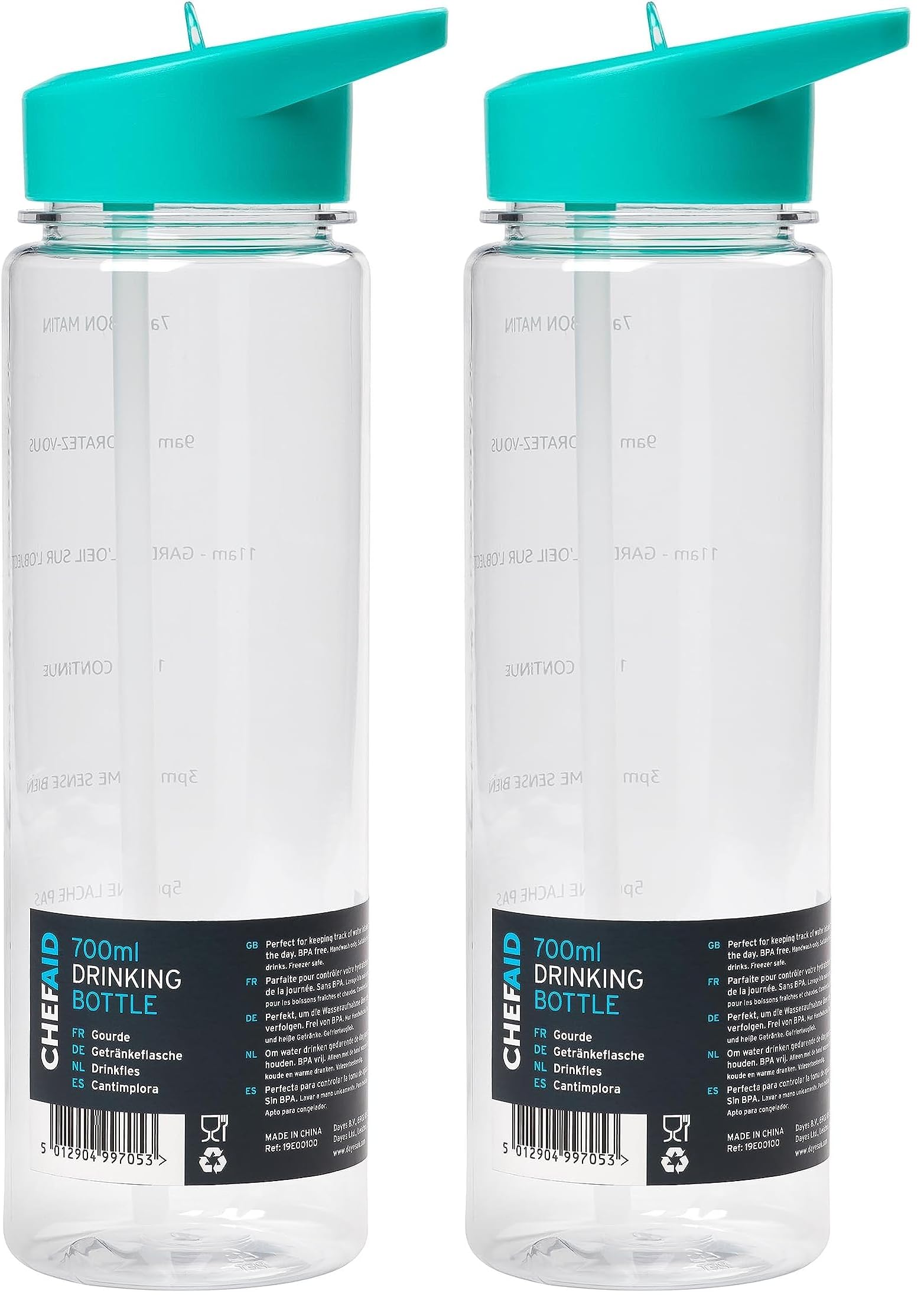 Chef Aid 700ml Drinks Bottle, Includes Visual Water Intake Markings, Suitable for Hot and Cold Drinks, Fridge and Freezer Safe, BPA Free (Pack of 2) — image 1
