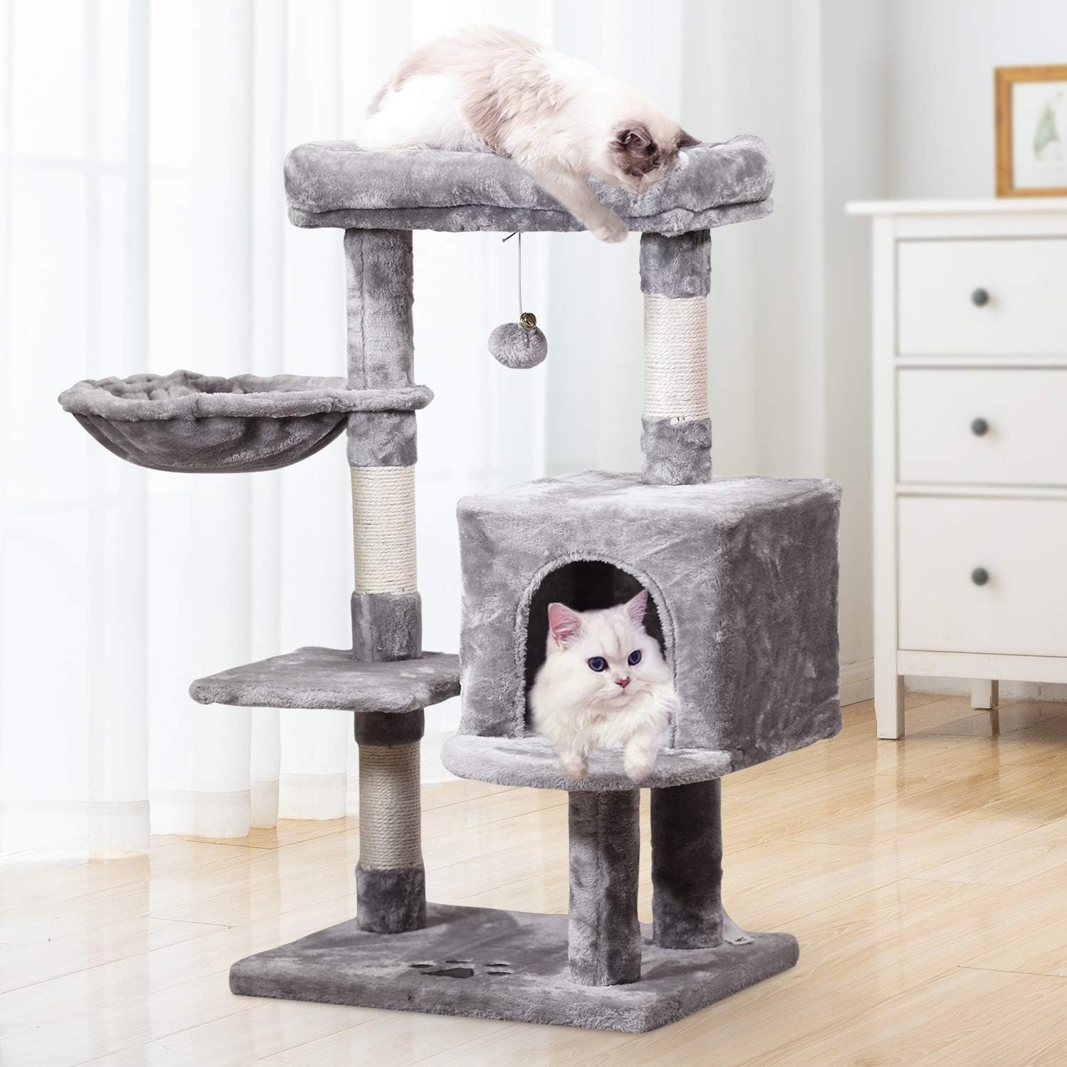 JISSBON Cat Tree Cat Tower with Padded Plush Perches, Condo, Hammock