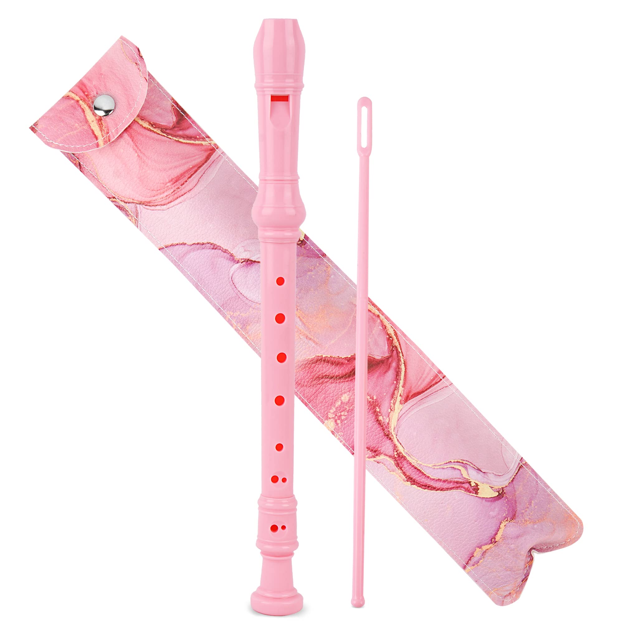 Czzmy Recorder Instrument for Beginner Kids Adults,8-Hole Soprano Descant Recorder Music Flute with with Cleaning Rod & Leather Case For School Student Home Entertainment(2-Pink Splash-ink)