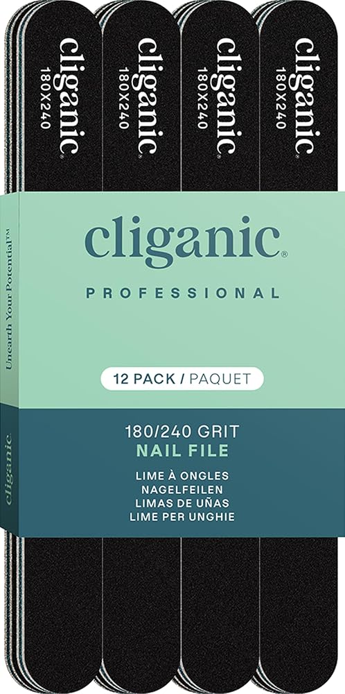 Cliganic 12 Pack Nail File Set: 180/240 Grit | Professional Emery Boards for Natural, Gel & Acrylic Nails | Washable Double S