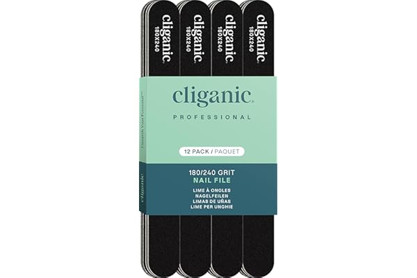 Cliganic 12 Pack Nail File Set: 180/240 Grit | Professional Emery Boards for Natural, Gel & Acrylic Nails | Washable Double Sided Kit | Cliganic 90 Days Warranty