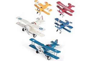 PHIROWN 5 Pack Vintage Metal Plane Models, Retro Iron Aircraft Biplane for Home Desktop Decor, Hanging Airplane Ornament for Christmas Birthday Gift Cake Topper(Blue Medium, White Medium, Three Small)