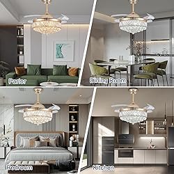 PAFRUMGE 36" Dimmable Gold Fandelier Crystal LED