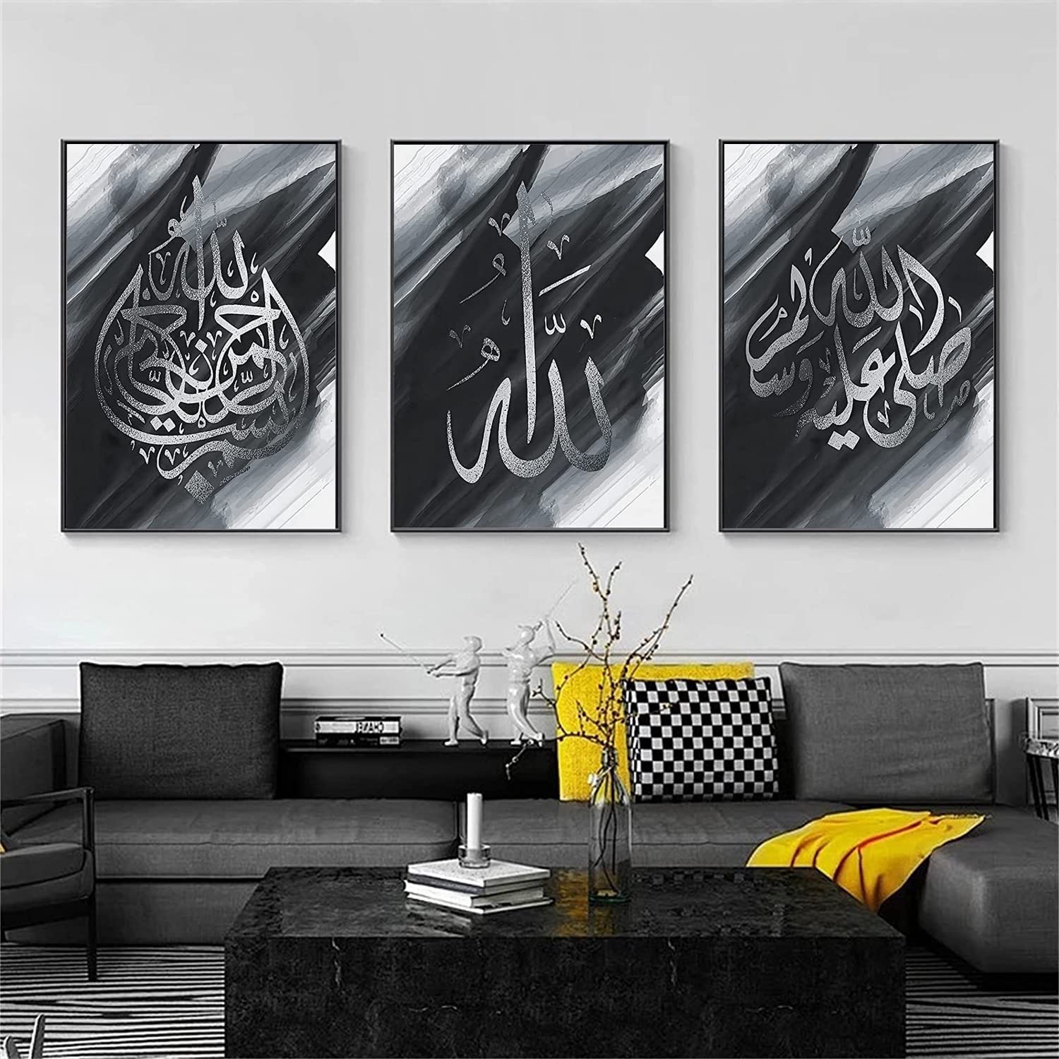 LPFNSF Islamic Arabic Calligraphy Pictures, Islamic Allah Quotes Art Decorative Paintings, Living Room, Bedroom, Dining Room Printed Decorative Posters, Frameless (Style 8, 60x90cm*3)