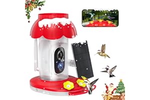 UHAOO Hummingbird Feeder with Camera, AI Identify Bird Species, Double Ant Moat, Bee Proof, Hum Bird Watching Camera with Solar Panel, 3 Feeding Ports, Instant Notifications, Garden Hummingbird Watch