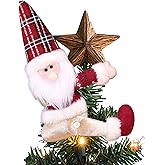 Ftuuo Santa Christmas Tree Topper Decorations, Funny Xmas Plush Stuffed Vintage Check Ornament Doll Tree Hugger Decor for Curtain Wine Bottle Christmas Tree Holiday Home Decor