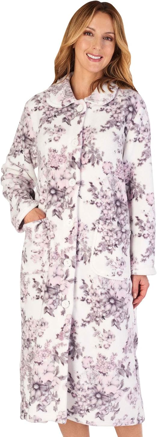 Slenderella HC4311 Women's Housecoats Grey Floral Dressing Gown Small