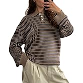 Argeousgor Women Y2k Striped Rugby Shirt Vintage Long Sleeve Collared Shirt Preppy Polo Sweatshirt Jersey Girls Streetwear