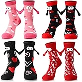 scenicamp 4 Pairs Valentine Magnetic Holding Hands Socks Novelty Funny Couple Silly Socks Heart Print for Women Men Valentine Gift