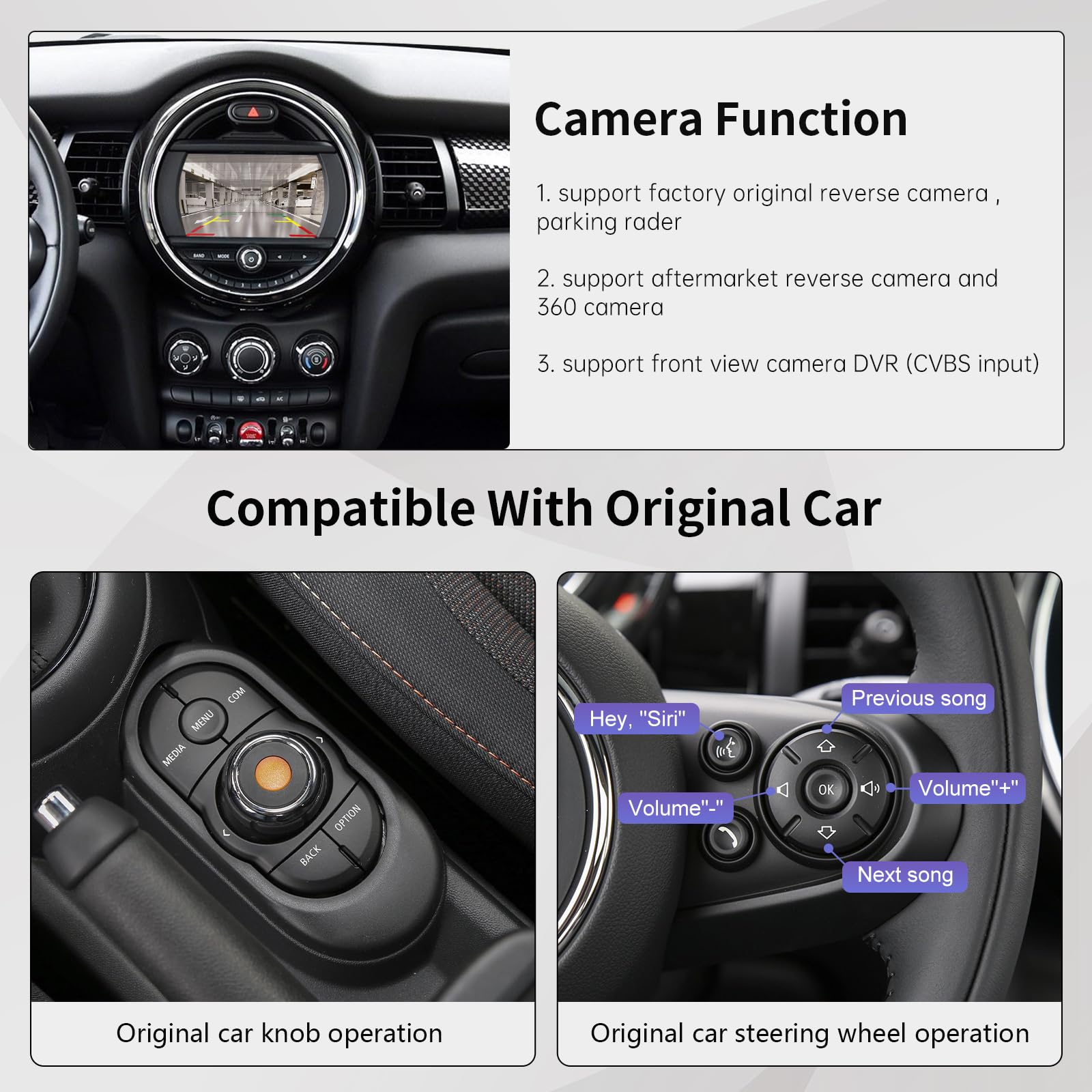 Road Top Wireless Carplay Android Auto for BMW Mini Cooper One Hatch Clubman F55 F56 F54 F57 NBT System 2014-2018 Year, Support Mirrorlink, Reverse Camera, Navigation