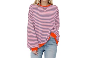 NBXNZWF Oversized Sweatshirts for Women Striped Color Block Long Sleeve Round Neck Sports Casual Loose Fitting Pullover Tops