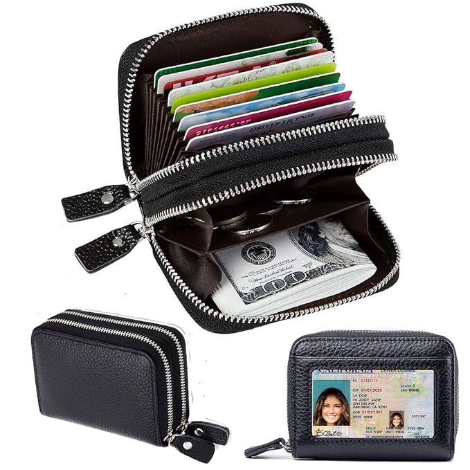 Neusky Leder Kartenetui, Kreditkartenetui, Leder Geldbörse, Leder Geldbeutel für Damen und Heren mit RFID-Schutz (Klein-Schwa