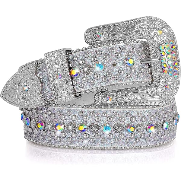 SUOSDEY Men Women Rhinestone Belt Western Cowboy Cowgirl Shine