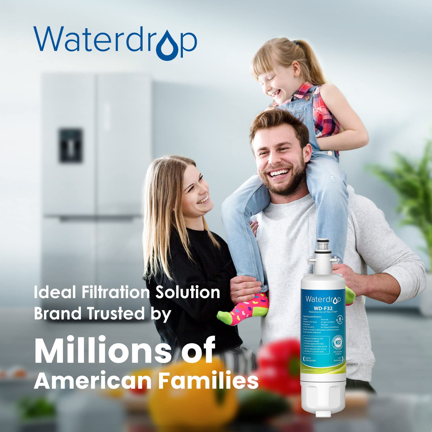 Waterdrop ADQ36006101 Replacement for LG® LT700P® Refrigerator Water Filter, Kenmore® 9690, 469690, ADQ36006102, LFXS30766S, RFC1200A, FML-3 and LT120F® Fresh Air Filter, 3 Combo