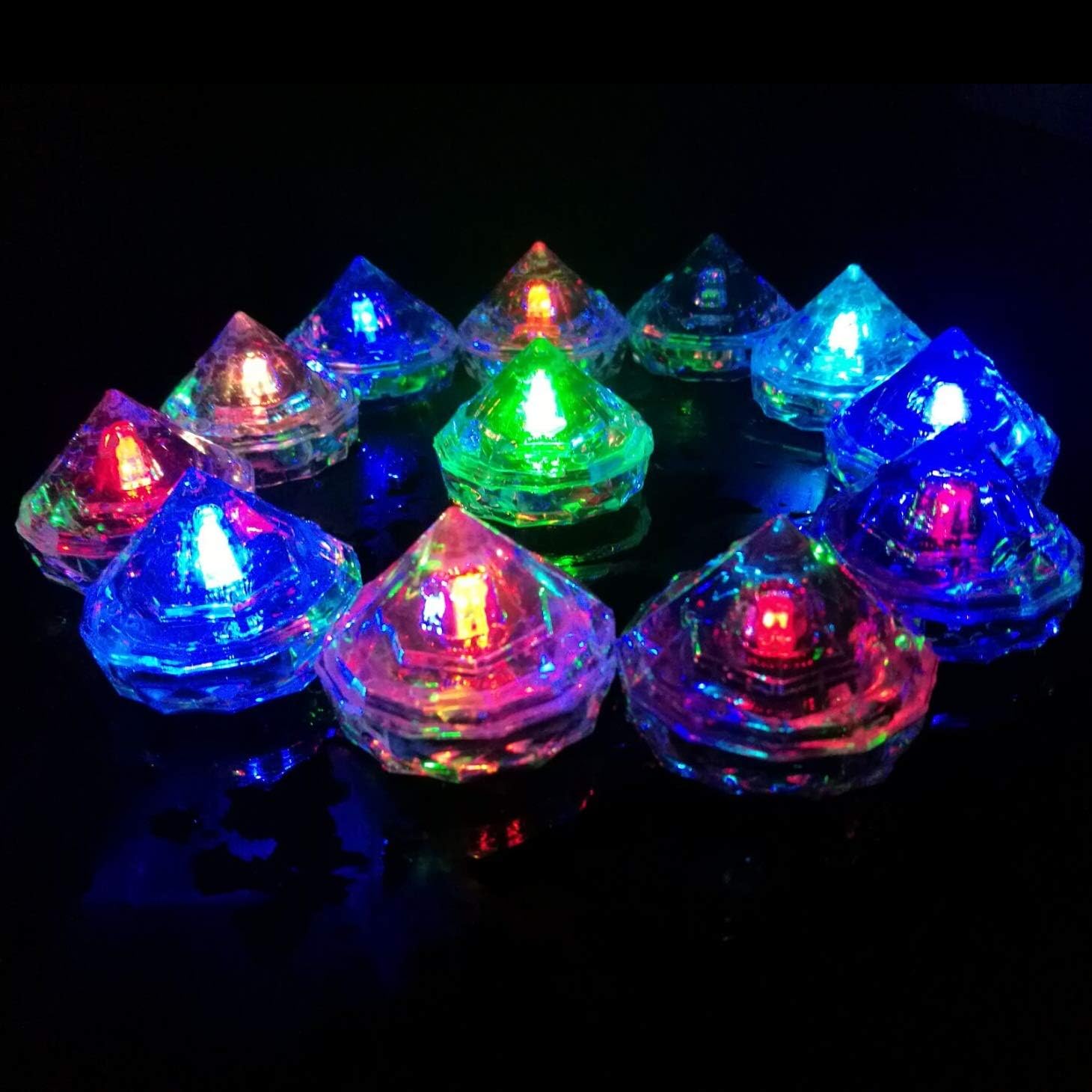 Senhui 12Pcs Flashing LED Light Up LED Ice Cubes Diamond Liquid Sensor Changing Blinking Event Party Decoration Multicolors