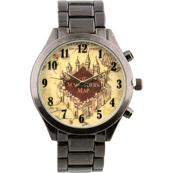 Vtg Accutime Harry Potter Marauder\'s Map Watch with GunMetal Band 41mm Sz 6\