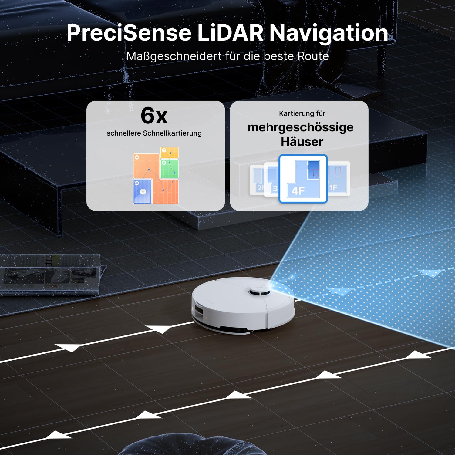 roborock Q10 X5+ Saugroboter mit Wischfunktion, Auto-Entleerungsstation für 7 Wochen,10000 Pa Saugkraft, Dual Anti-Tangle System, intelligente Hindernisvermeidung, PreciSense-LiDAR Navigation, Weiß 8