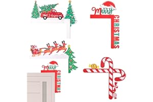 HOMCDALY 4 Pcs Christmas Corner Frame Decoration, Merry Door Frame Decor, Wooden Sign Ornaments for Topper Decor, Wall Art