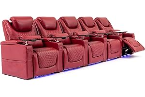 Airadlis Home Theater Seating Seats, Theater Recliner Chair Sofa Game Movie Theater Chairs with 7 Colors Ambient Lighting, Lumbar Pillow, Side Pocket, Tray Table, Power Recline, Red