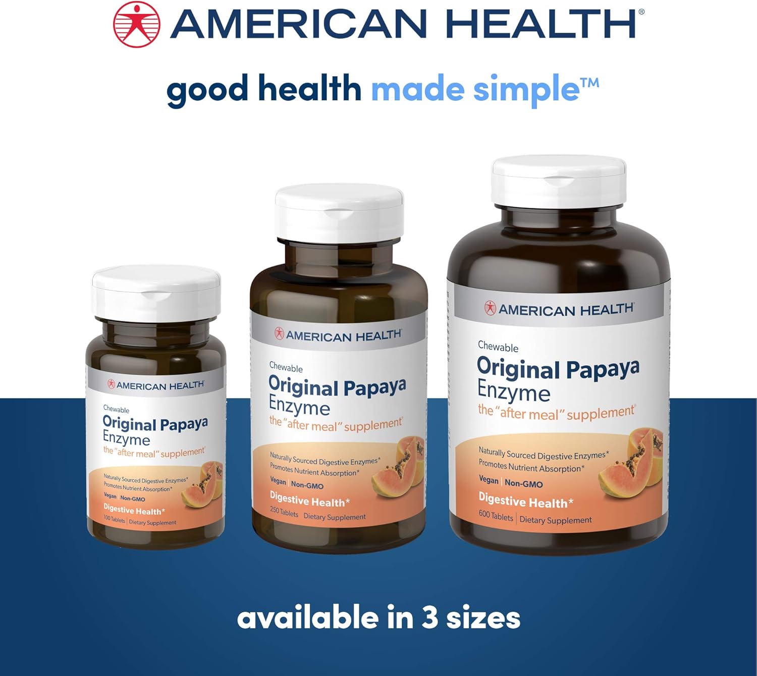 American Health Original Papaya Enzyme Chewable Tablets - Promotes Nutrient Absorption and Helps Digestion - 600 Count (200 Total Servings): Health & Personal Care