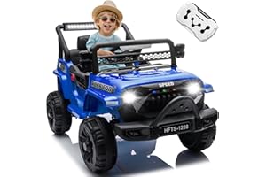 BCARORUR 12V Ride on Electric Truck Car for Kids, 12V Kids Electric Vehicles w/Remote Control, Four-Wheel Suspension, USB, Bluetooth, Power Display, Lights, Battery Powered Ride on Toys for Boys Girls (Blue)