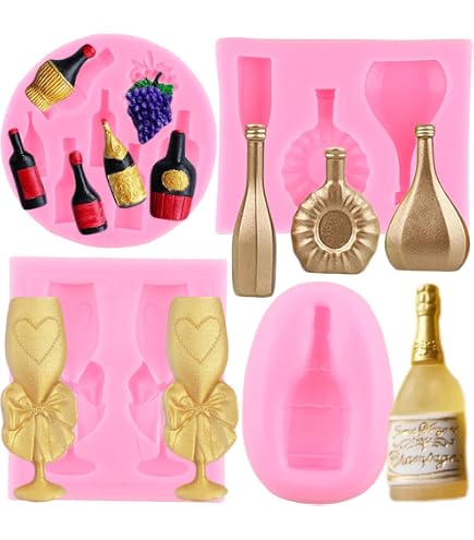 Wine Bottle & Grape Silicone Mold - Fondant Chocolate Candy Mold For Cake Decorating, Baking, Resin