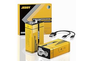 9V Rechargeable Batteries USB Rechargeable, 2 Pack 6F22 1300mAh Long Lasting Lithium Battery, USB-C Recharge with 2 in 1 Char