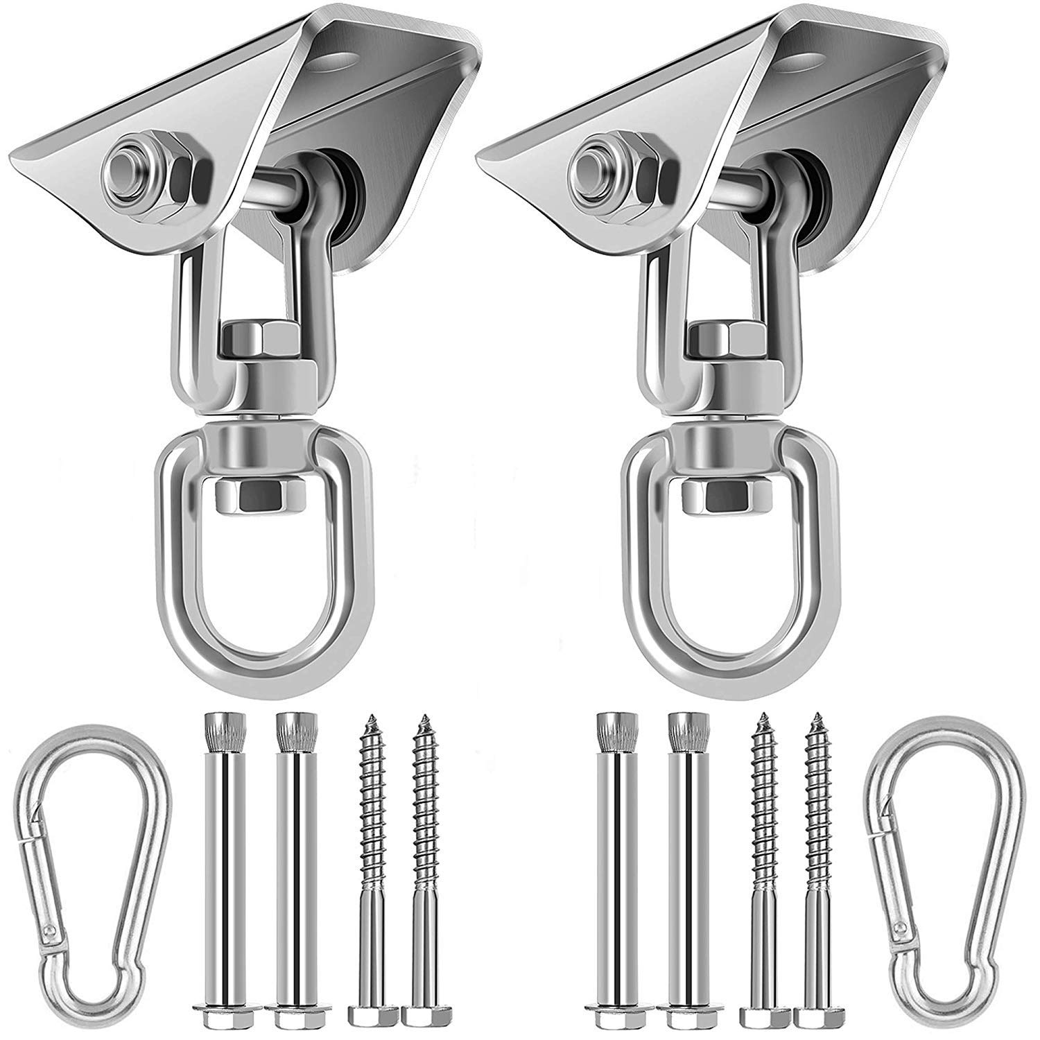 HOUSON 2PCS Heavy Duty Swing Hangers 360°Rotate Hooks for Hanging 304 Stainless Steel Swivel Hammock Hooks Swing Hook for Ceiling Wooden Porch, Gym Yoga Suspension Hooks Swing kit With 450 kg Capacity