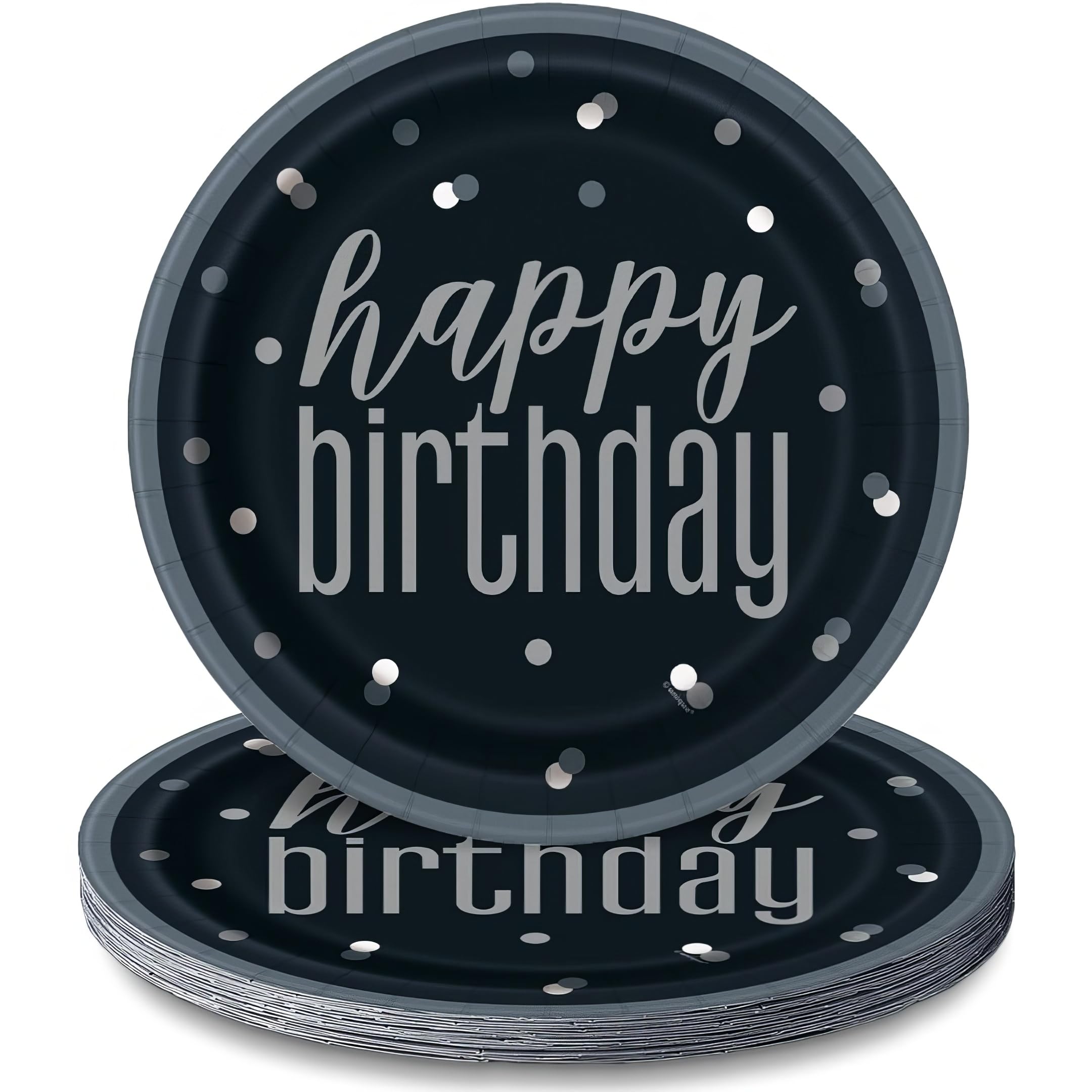 Unique Party 83587-23cm Glitz Black & Silver Birthday Party Plates, Pack of 8