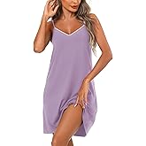Ekouaer Women Cotton Nightgowns Sleeveless Nightshirts V Neck Sleep Shirts Sexy Chemise Nightdress Tank Top Night Gown